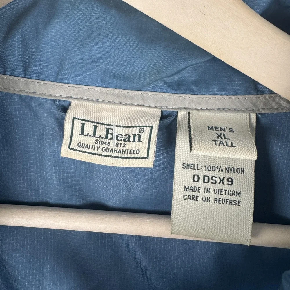 LL Bean Jacket Mens XL Tall Blue Anorak Windbreaker Ripstop 1/2 Zip Hood Hiking‎